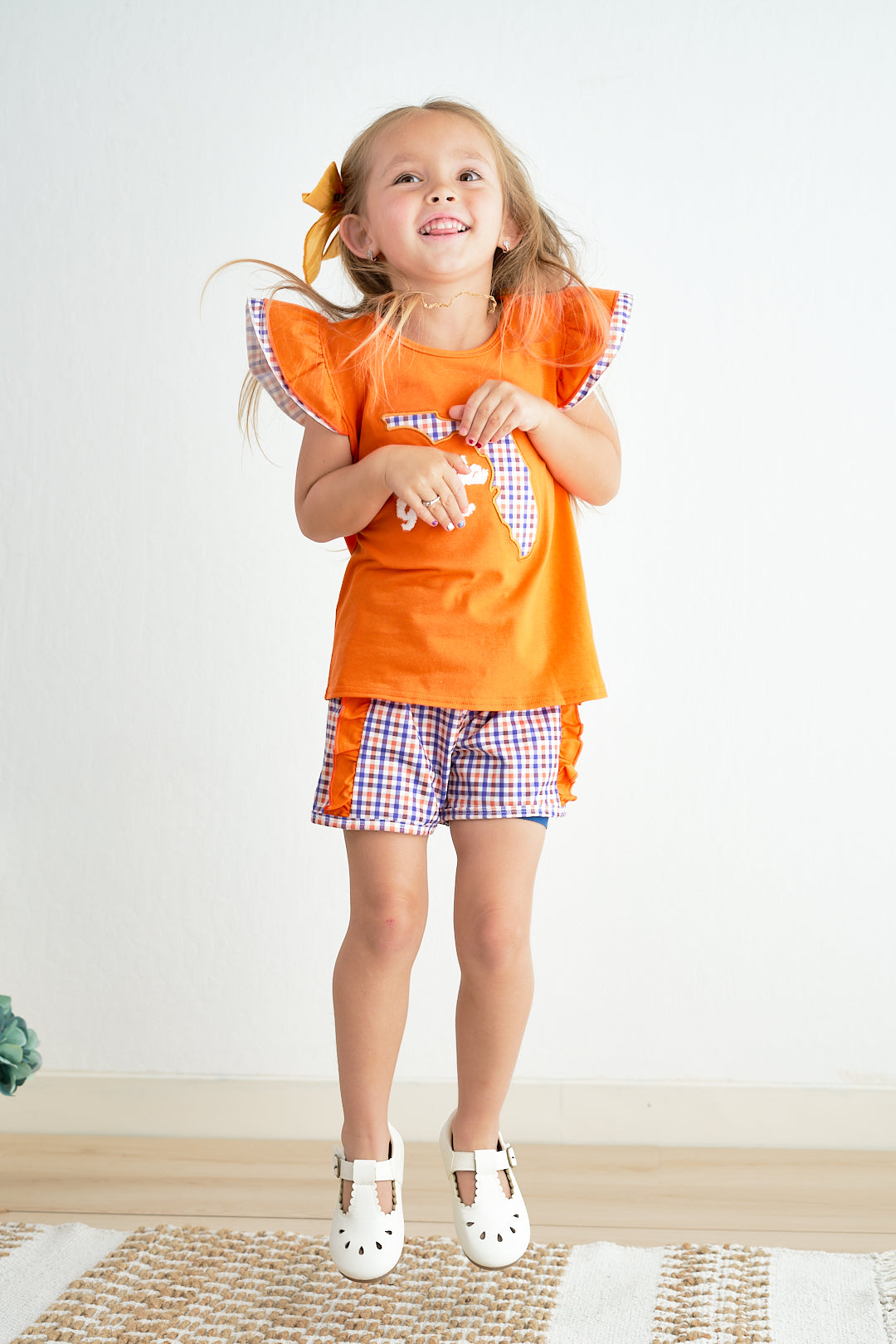 Orange florida french knot ruffle girl set