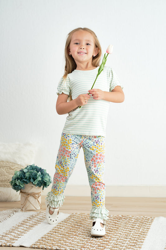 Platinum floral print ruffle girls pants