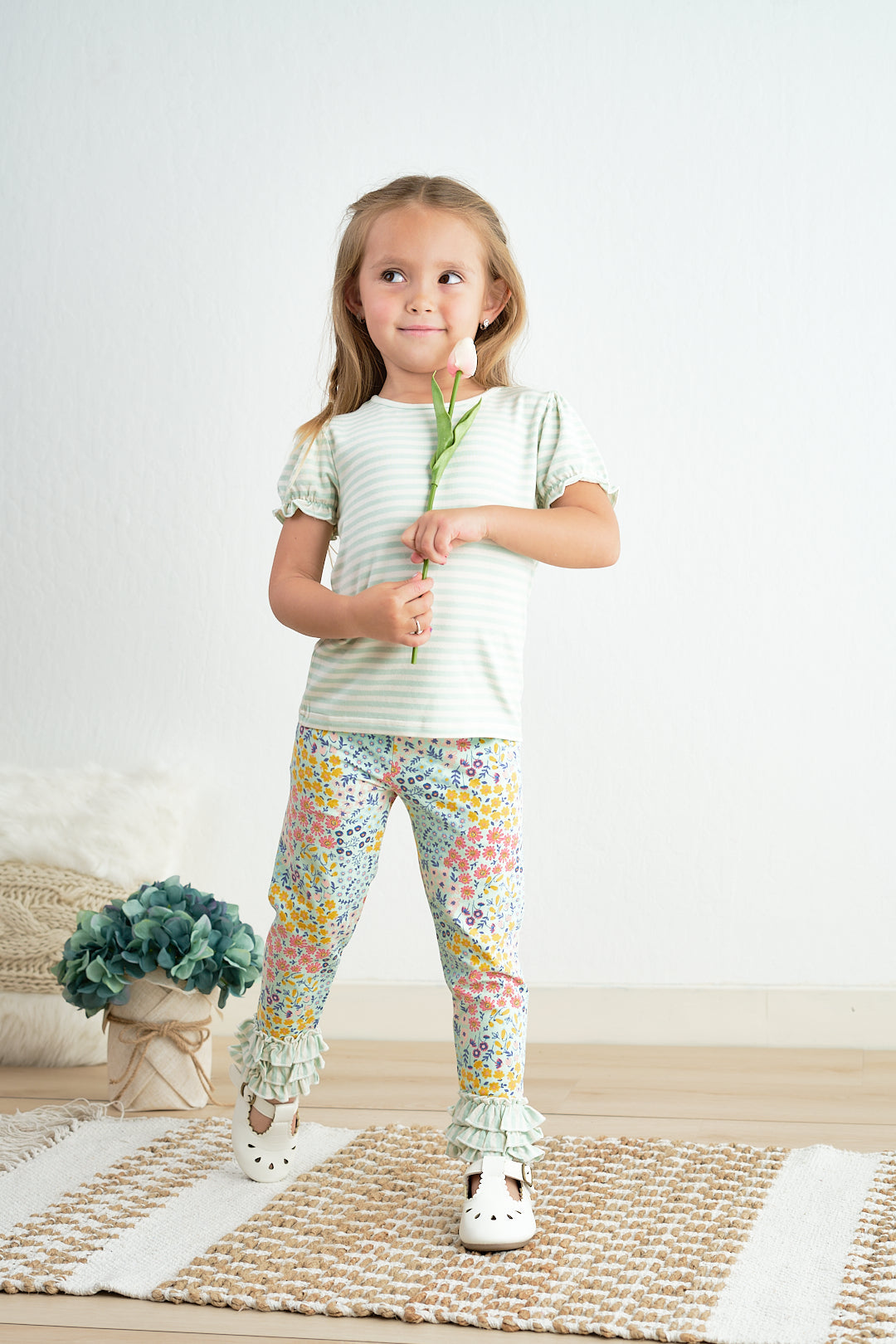 Platinum floral print ruffle girls pants