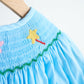 Blue fairy hand smocked gingham girl romper
