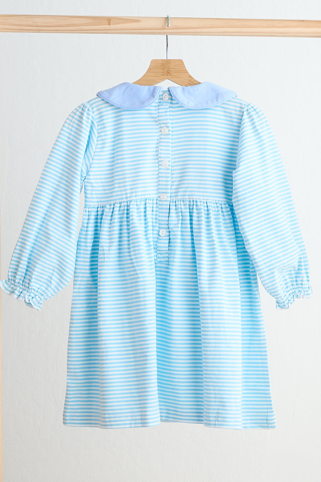 Blue puppy hand smocked stripe dress