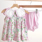 Pink easter cross emrboidery floral girl set
