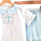 Blue easter cross hand-smocked boy set