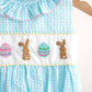 Blue easter bunny egg french knot girl gingham seersucker bubble