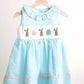 Blue easter bunny egg french knot girl gingham seersucker dress