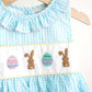 Blue easter bunny egg french knot girl gingham seersucker dress