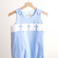 Blue easter cross hand-smokced boy bubble