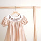 Khaki he is risen hand-smocked girl dress