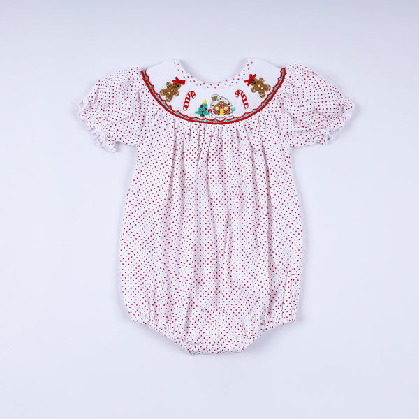 Red gingerbread hand smocked bubble