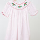 Pink christmas bishop hand smocked dot dress