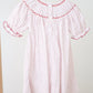 Pink christmas bishop hand smocked dot dress