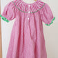 Pink christmas joy hand smocked gingham dress