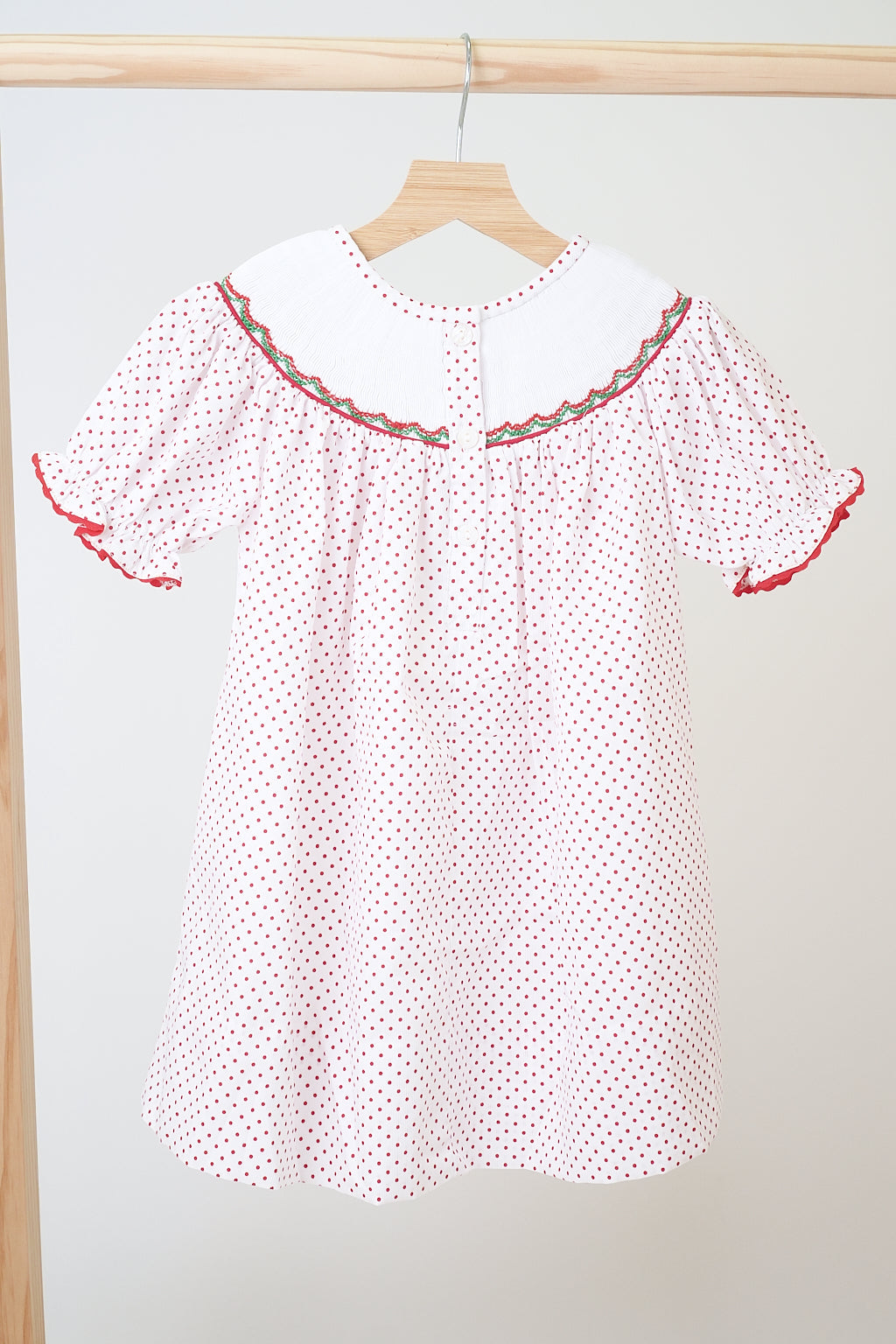 Red christmas gingerbread hand smocked dot dress