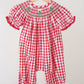 Red christmas tree hand smocked gingham romper