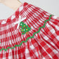 Red christmas tree hand smocked gingham romper