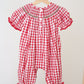 Red christmas tree hand smocked gingham romper