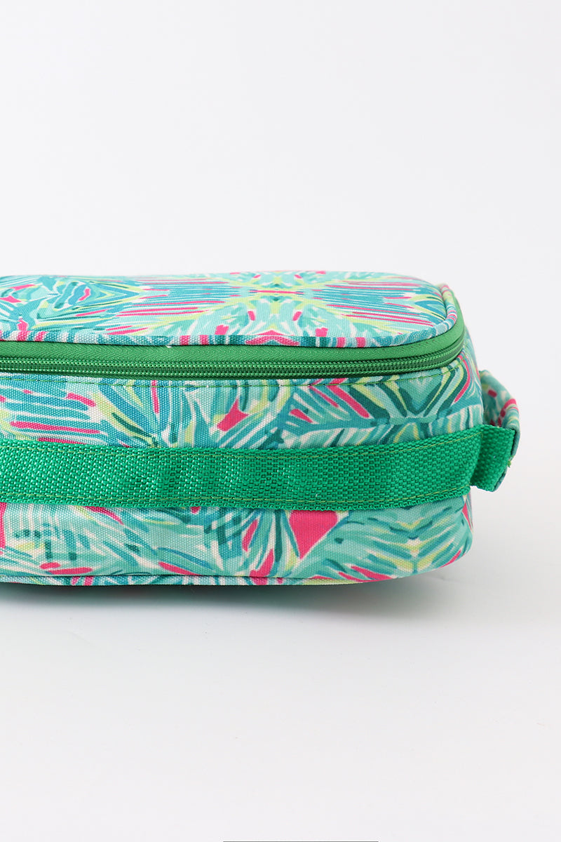 Green lily print lunch box