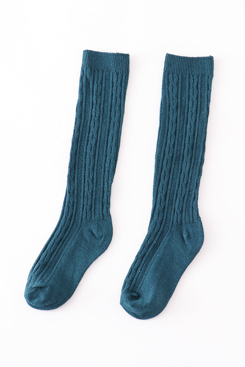 Teal knit knee high sock