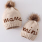 Hand embroidered pom pom beanie hat mommy&me