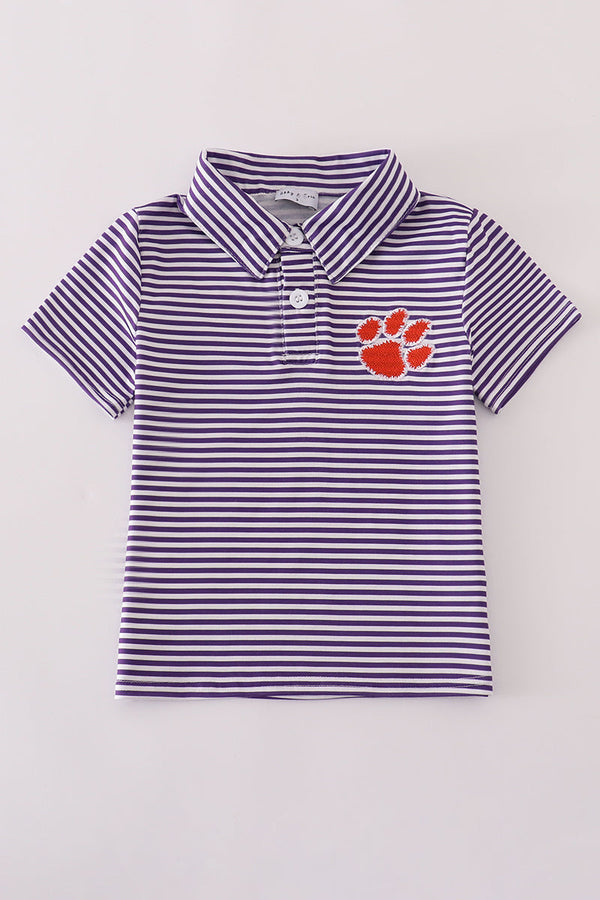 Purple clemson embroidery stripe button down shirt
