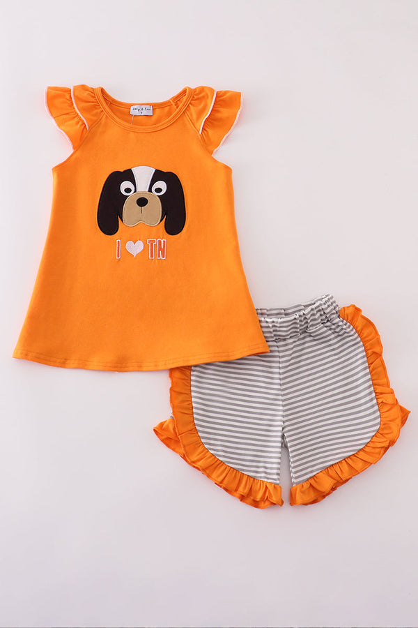 Orange I love Tennessee applique ruffle shorts set