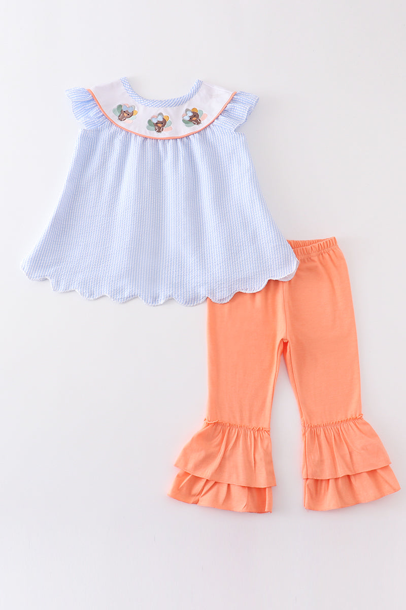 Blue turkey embroidery girl set