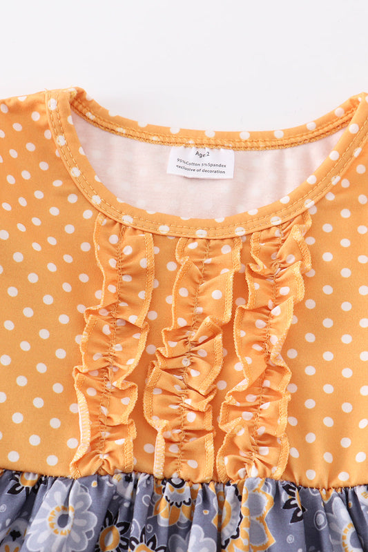 Mustard floral print ruffle dress