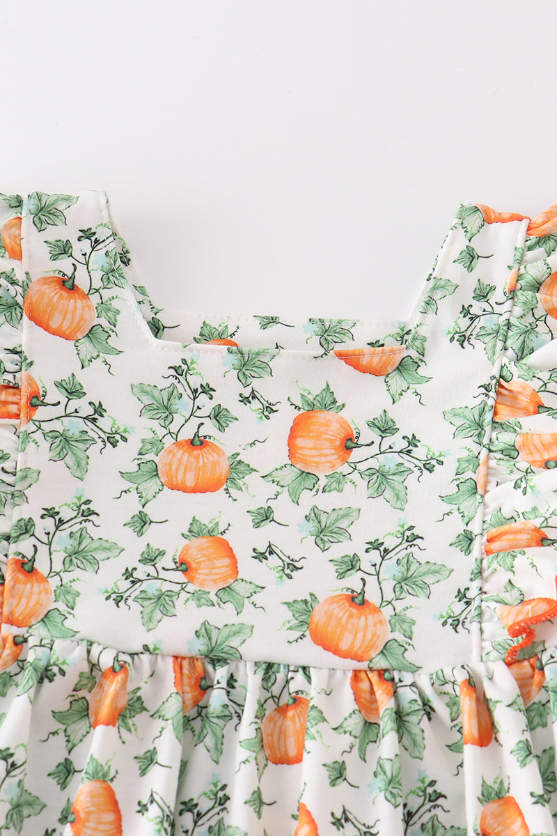 Pumpkin floral girl ruffle set