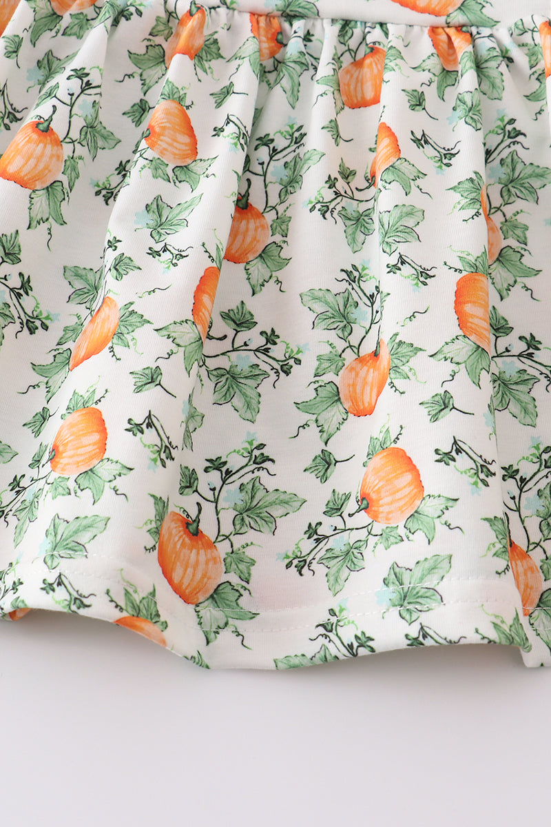 Pumpkin floral girl ruffle set