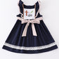 Navy he is risen embroidery girl dress