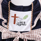 Navy he is risen embroidery girl dress