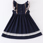 Navy he is risen embroidery girl dress