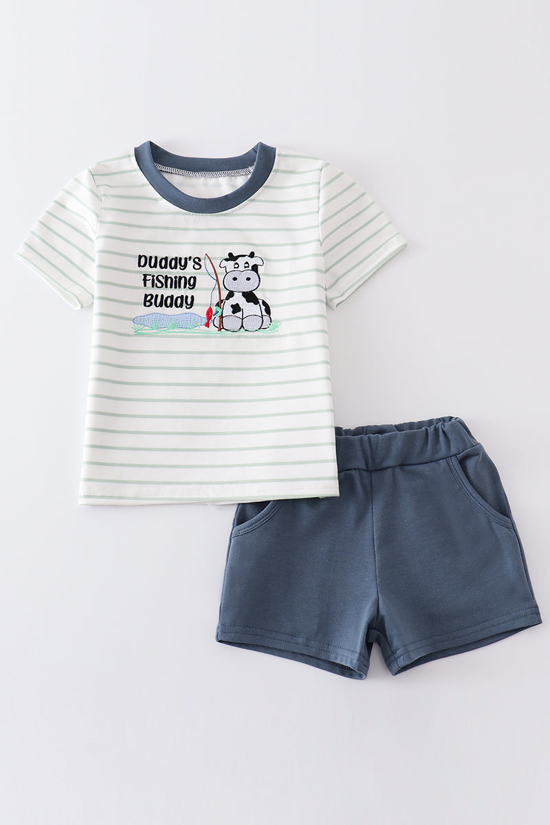 Stripe cow embroidery boy set