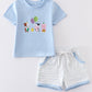 Blue birthday farm embroidery boy set