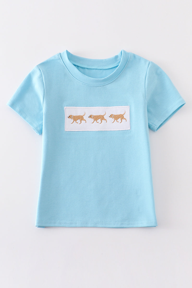 Blue dog embroidery boy top