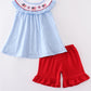 Blue swiss dot flag embroidery set
