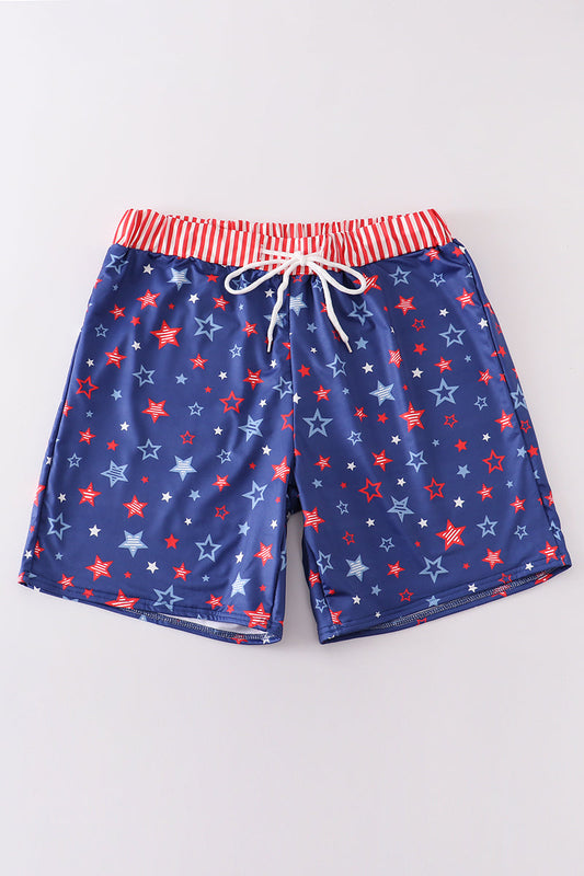 Navy Patriotic star print men swim trunks