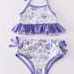 Purple floral print 2pc girl swimsuit