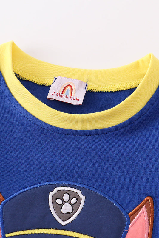 Blue character applique boy top