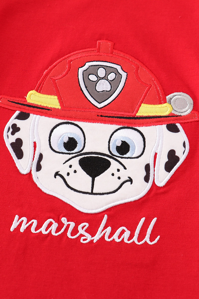 Red character applique boy top