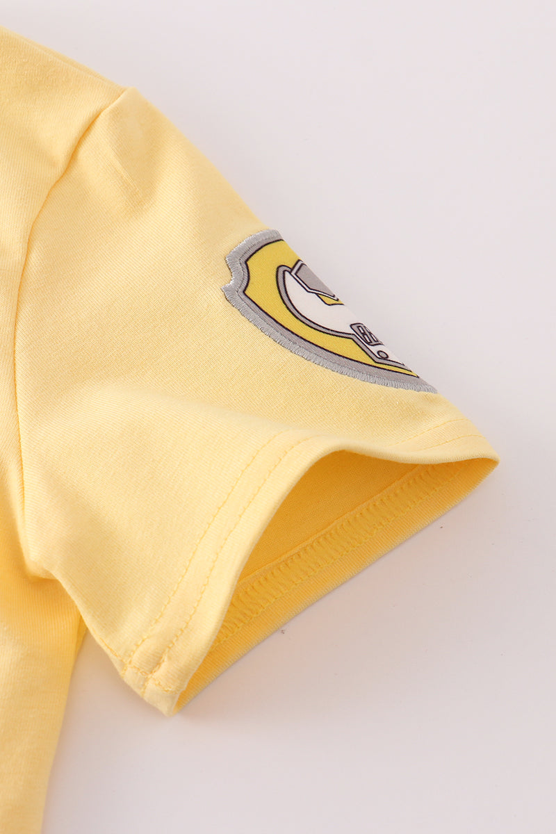 Yellow character applique boy top