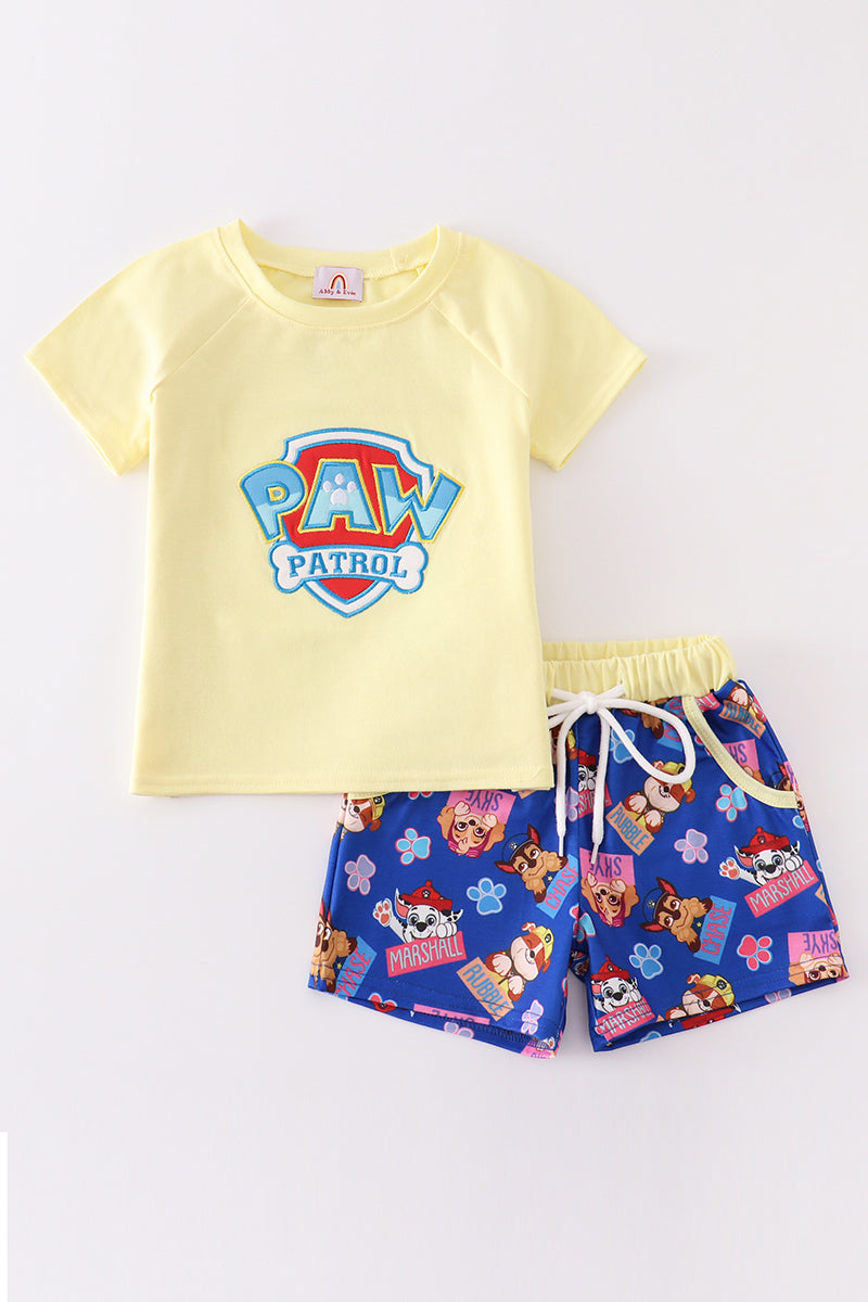 Yellow character applique girl set