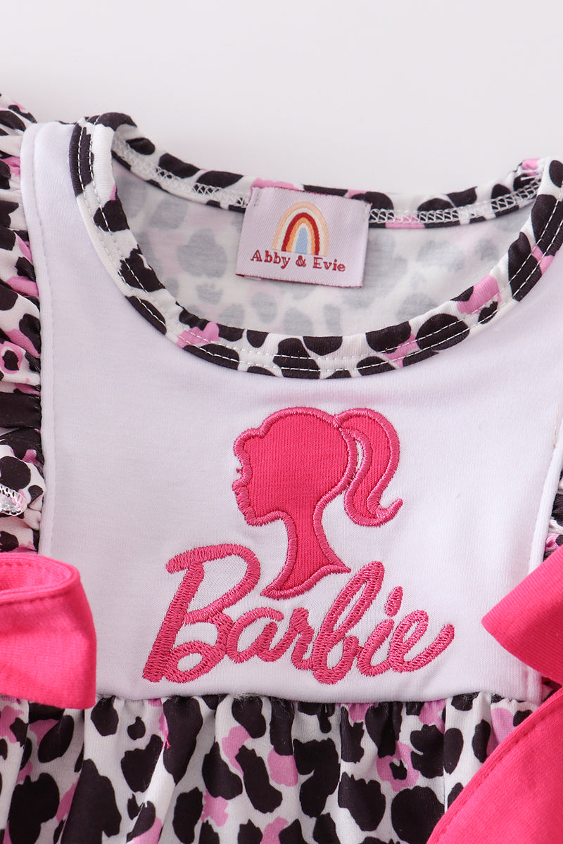 Leopard barbie applique ruffle girl bubble