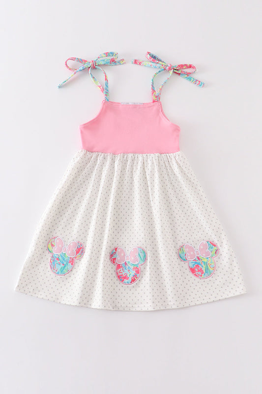 Pink character applique strap dress