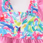 Pink floral print smocked 2pc girl ruffle swimsuit