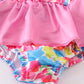 Pink floral print smocked 2pc girl ruffle swimsuit