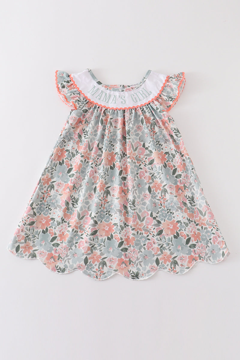 Floral print mama's girl embroidery dress