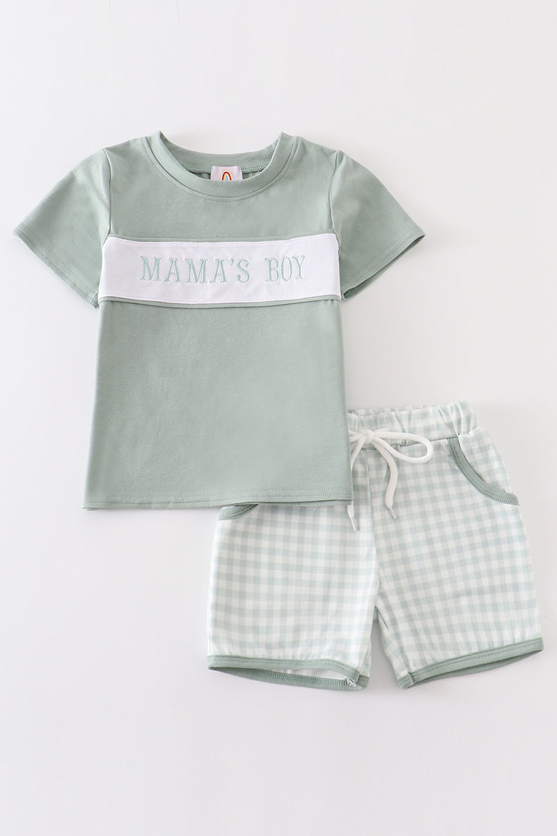 Sage plaid mama's boy set