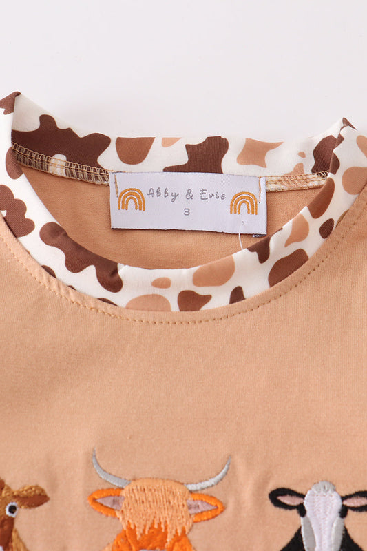 Brown cow embroidery boy set