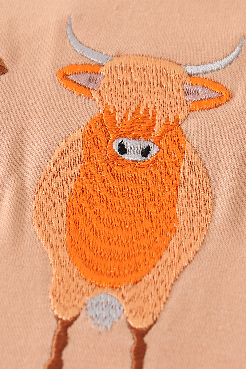 Brown cow embroidery boy set